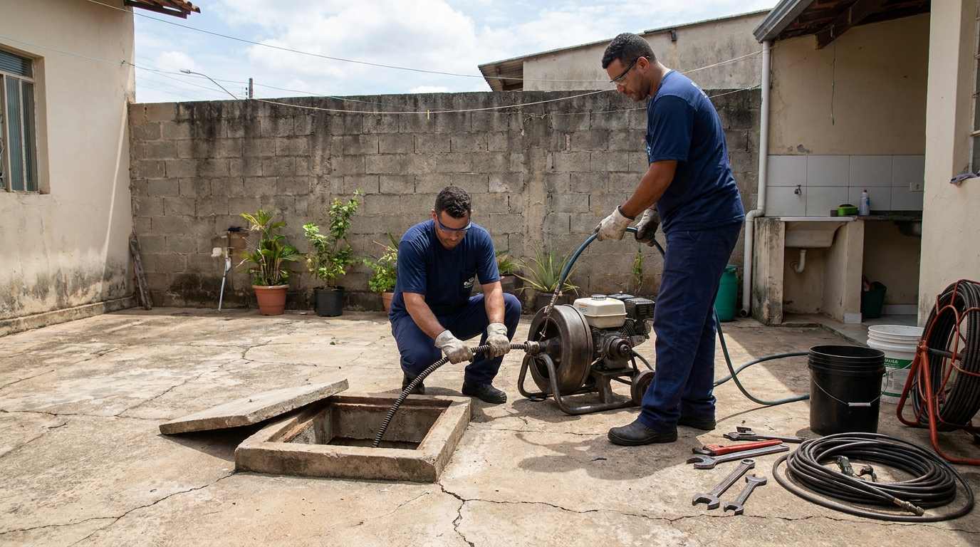 Desentupimento de esgoto residencial em Guarulhos‑SP