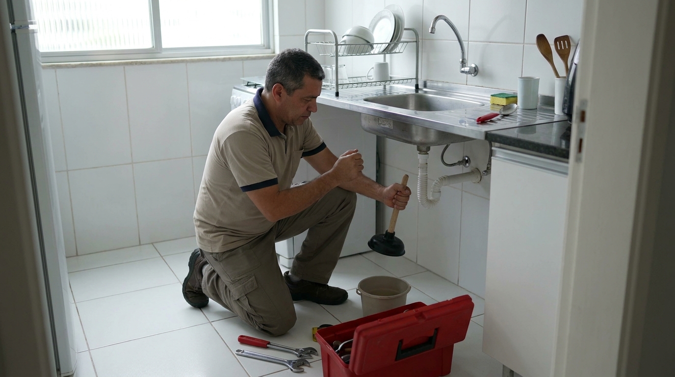 Desentupimento de pia residencial em Guarulhos‑SP