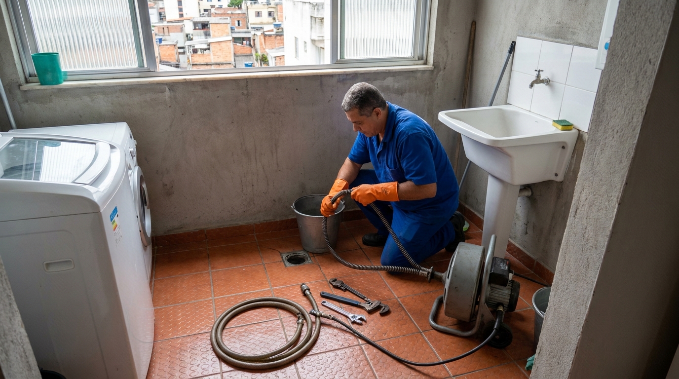 Desentupimento de ralo com equipamento em Guarulhos‑SP
