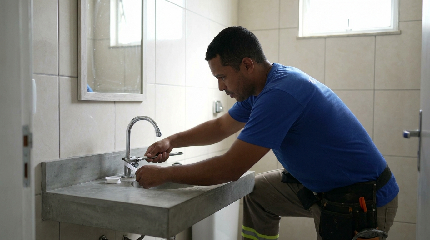 Encanador instalando torneira em Guarulhos‑SP